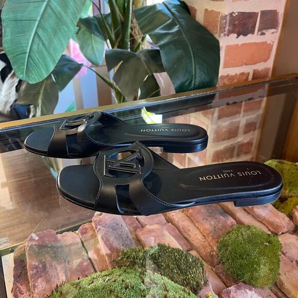 LOUIS VUITTON LV Isola Black Calf Leather Flat Mule Sandal Size 39 - Picture 3 of 5